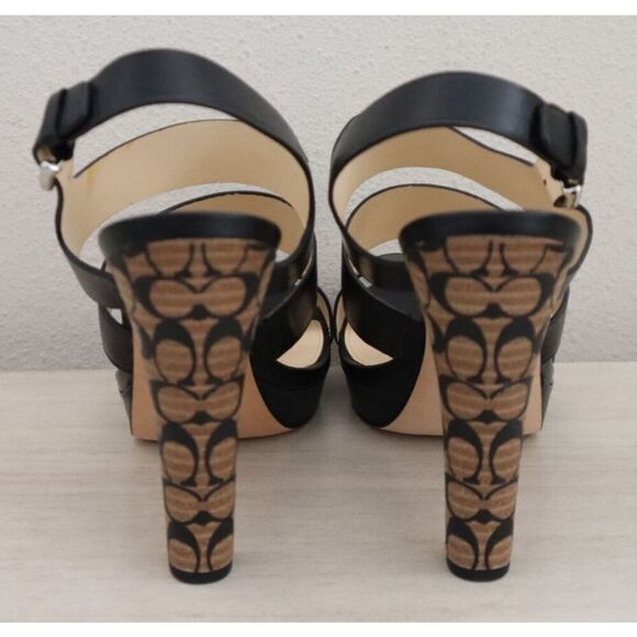 Coach Q1375 Women's Sz 10B Black Bertta Vachetta Leather Heeled Sandals - Picture 4 of 13